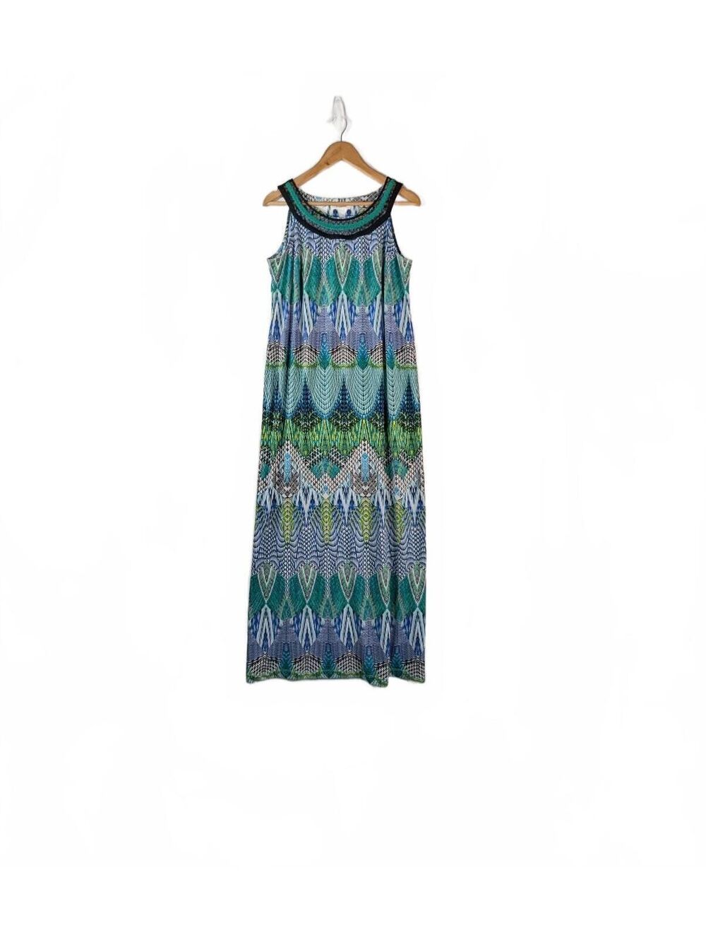 Dressbarn Bohemian Maxi Dress Sleeveless with Embellished Scoop Neckline Size 12